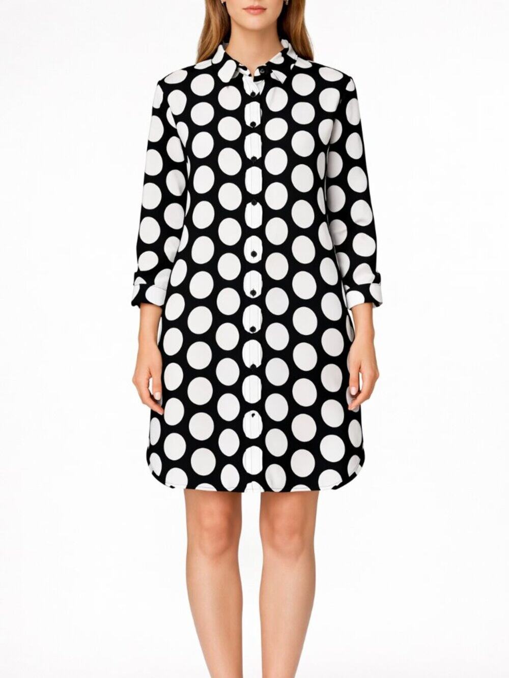 Finley Black & White Polka‑Dot Shirt Dress – Size XS